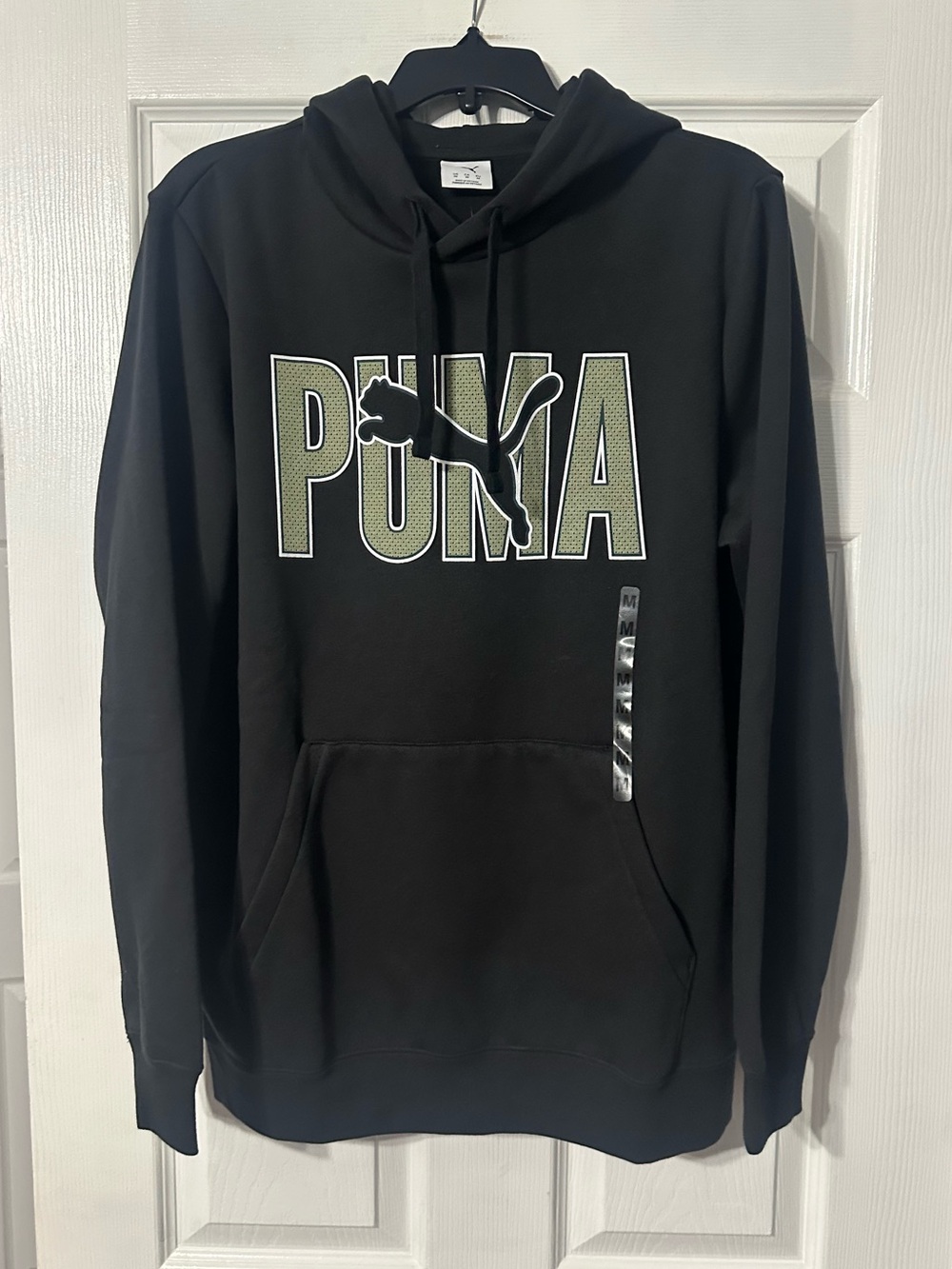 NWT Men’s Puma Black Hoodie with Olive Accent Front Logo